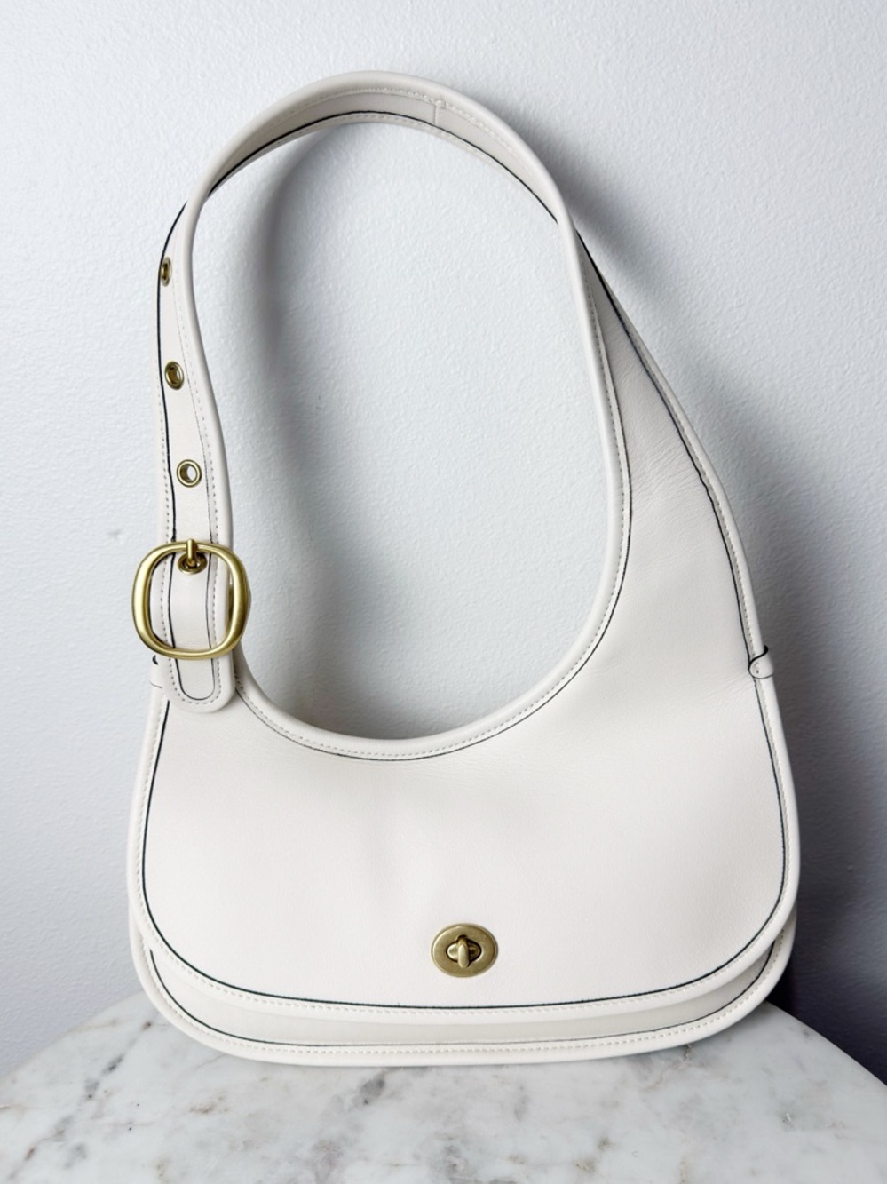 Coach Originals Cashin Carry Crescent Bag Leather Chalk Brass CY923 NWOT - Picture 7 of 14